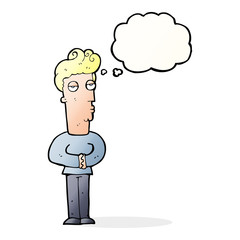 cartoon arrogant man with thought bubble