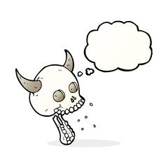 cartoon spooky skull with thought bubble