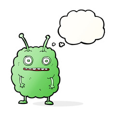 cartoon funny alien monster with thought bubble