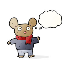 cartoon mouse in clothes with thought bubble