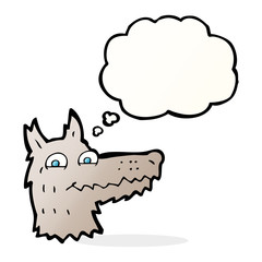 cartoon wolf head with thought bubble