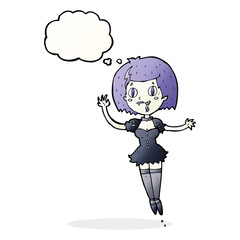 cartoon happy vampire girl with thought bubble