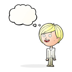 cartoon happy surprised boy with thought bubble