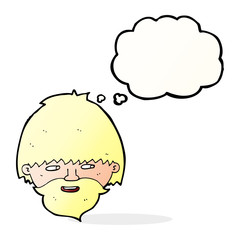 cartoon bearded man with thought bubble