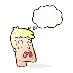 cartoon shocked man with thought bubble
