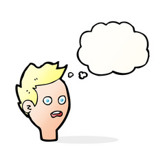 cartoon shocked man with thought bubble