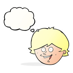 cartoon happy boy face with thought bubble