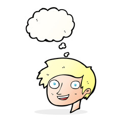 cartoon happy boy face with thought bubble