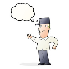 cartoon man punching air with thought bubble