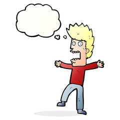 cartoon terrified man with thought bubble