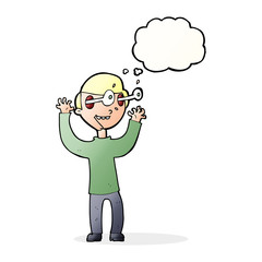 cartoon man with popping out eyes with thought bubble