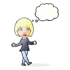 cartoon surprised woman with thought bubble