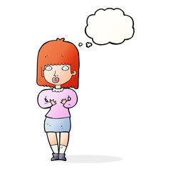 cartoon shocked woman with thought bubble