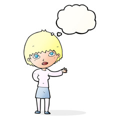 cartoon woman explaining with thought bubble