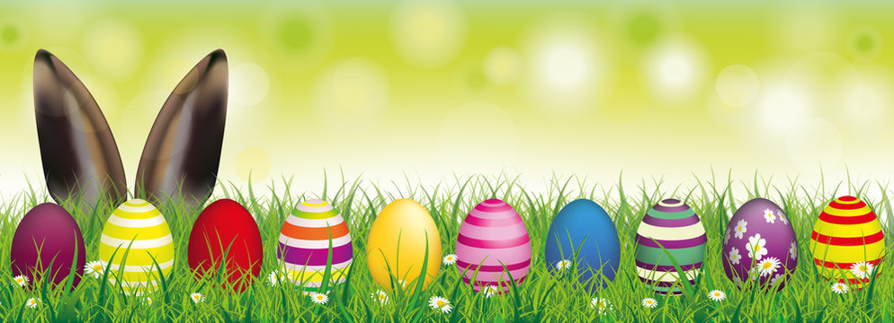 Easter Eggs Spring Background Bunny Ears Header