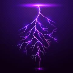 Lightning on purple background with transparency for design