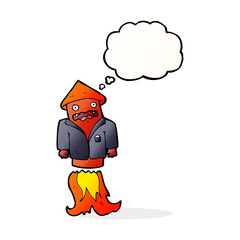 cartoon firework in business suit with thought bubble