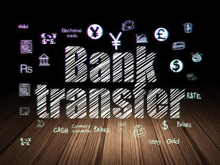 Fototapeta na wymiar Currency concept: Bank Transfer in grunge dark room