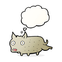cartoon little dog cocking leg with thought bubble
