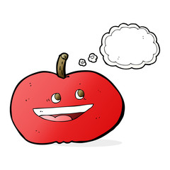 cartoon happy apple with thought bubble