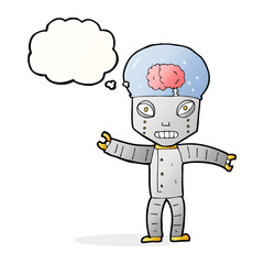 funny cartoon robot with thought bubble