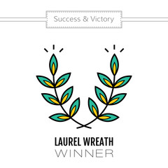 Laurel wreath, flat color icon of victory and success