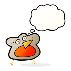funny cartoon robin with thought bubble