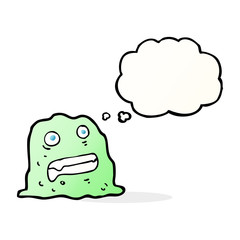 cartoon slime creature with thought bubble