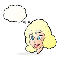 cartoon pretty woman with thought bubble