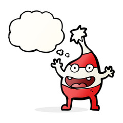 cartoon funny christmas creature with thought bubble