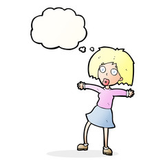 cartoon surprised woman with thought bubble
