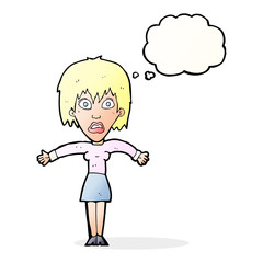 cartoon shocked woman with thought bubble
