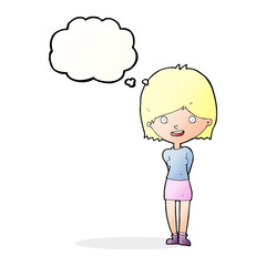 cartoon friendly woman with thought bubble