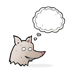 cartoon wolf head with thought bubble