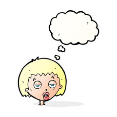 cartoon bored woman with thought bubble