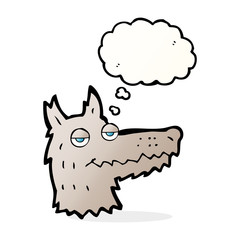 cartoon wolf head with thought bubble