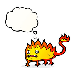 cartoon little fire demon with thought bubble