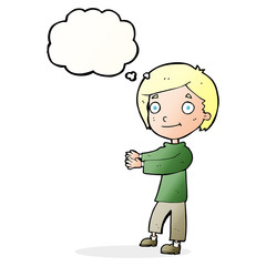 cartoon happy boy with thought bubble