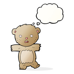 cartoon shocked teddy bear with thought bubble