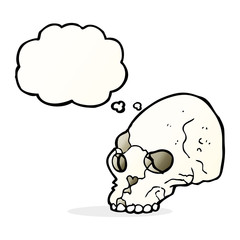 cartoon spooky skull with thought bubble