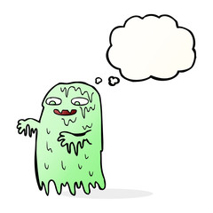 cartoon gross slime ghost with thought bubble