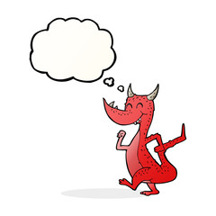 cartoon happy dragon with thought bubble