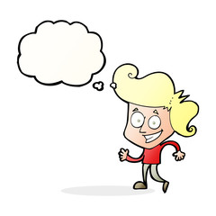 cartoon grinning man with thought bubble
