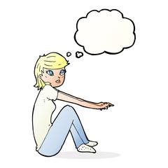 cartoon pretty girl sitting with thought bubble