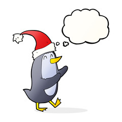 cartoon christmas penguin with thought bubble