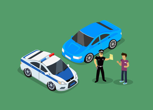 Isometric Police Fines Car Design Flat Isolated