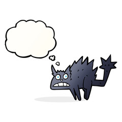 cartoon frightened black cat with thought bubble