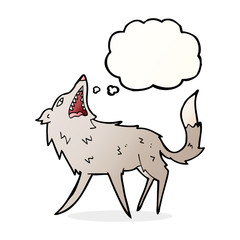 cartoon snapping wolf with thought bubble
