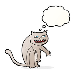 cartoon happy cat with thought bubble