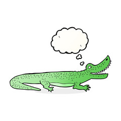 cartoon happy crocodile with thought bubble